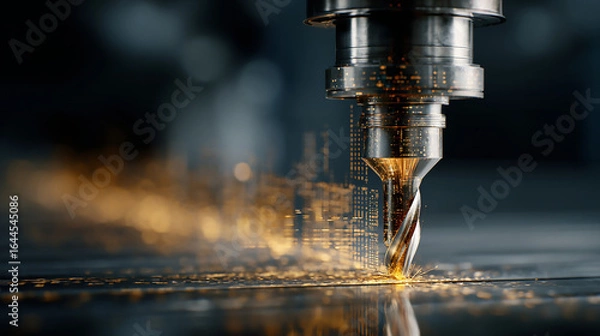 Fototapeta Precision Metal Drilling: Close-up of Industrial Drill Bit in Action