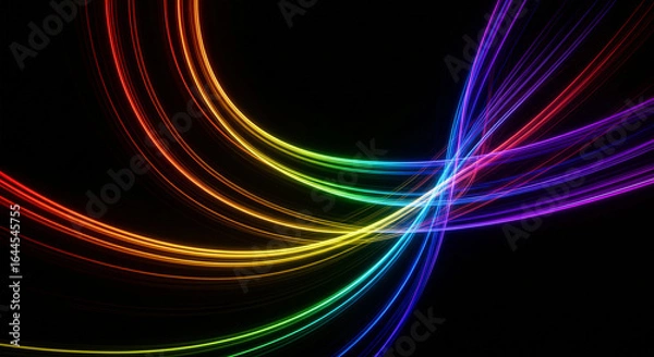 Obraz Abstract Rainbow Light Trails on Black Background, Dynamic Curved Lines, Modern Art, Vibrant Colors, Futuristic Design
