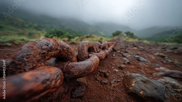 Fototapeta Rusty chain on a mountain path
