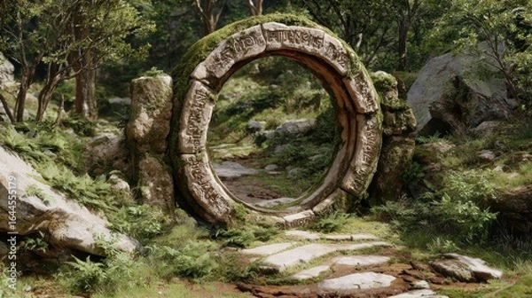 Fototapeta Mystical stone archway in a lush forest