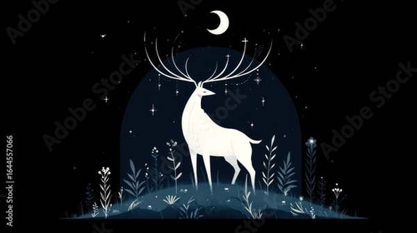 Fototapeta White stag in a starry night