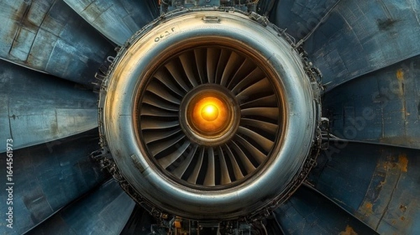 Fototapeta Close-up of a jet engine's turbine