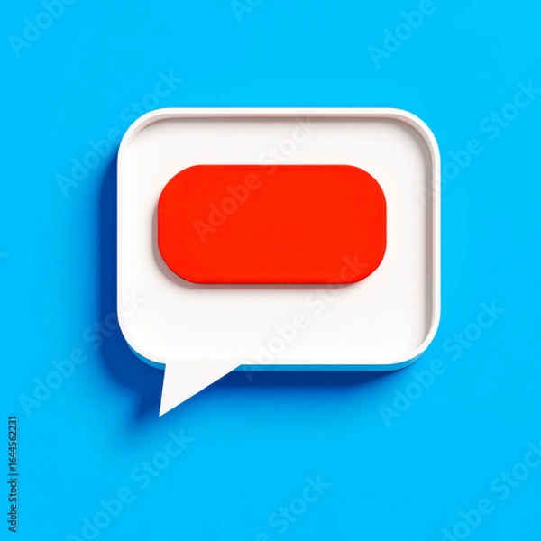 Fototapeta Minimalist red rectangle inside a white speech bubble on a blue background