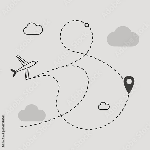 Obraz Flight navigation line with location markers and dashed trail