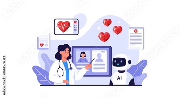 Fototapeta Artificial intelligence and the future of healthcare with robot and doctor