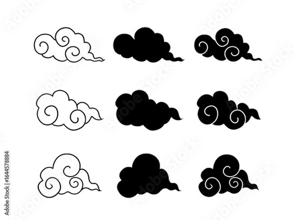 Obraz 和柄の雲　セット　１　シンプルな手描きの雲