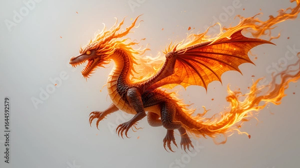 Obraz Fly fire dragon isolated on white background