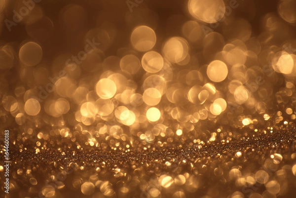 Fototapeta Abstract golden bokeh lights with shimmering festive glow, luxury holiday background