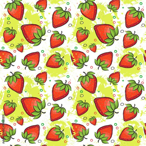 Fototapeta Seamless Pattern Strawberry Fruits Summer Ornament Background Vector Illustration