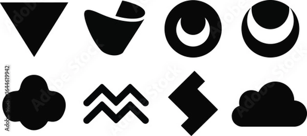 Obraz  Set of Abstract Black Shapes – Minimalist Vector Icons in Geometric and Organic Forms