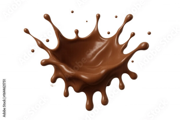 Fototapeta Molten chocolate cresting in regal splash, droplets scattering against clear backdrop, revealing rich texture and fluid motion
