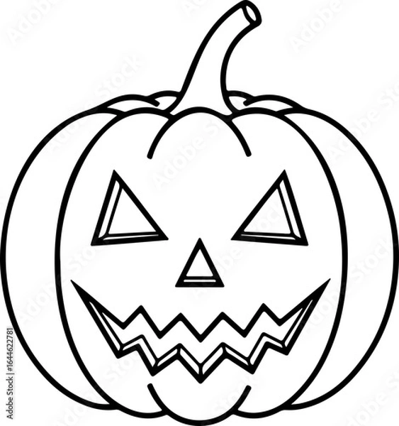 Fototapeta Illustration of a jack o lantern with sharp teeth and triangular eyes and nose outline on white background