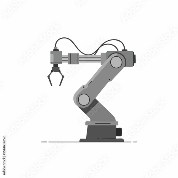 Fototapeta Robotic arm with claw, connected by cables, in a stylized, minimalist design