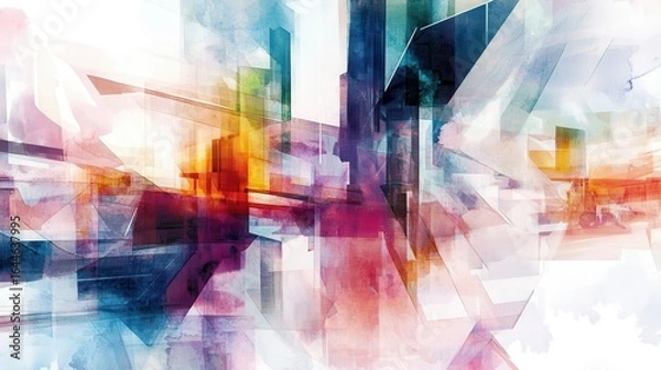 Fototapeta Colorful abstract architectural structures in dynamic indoor space