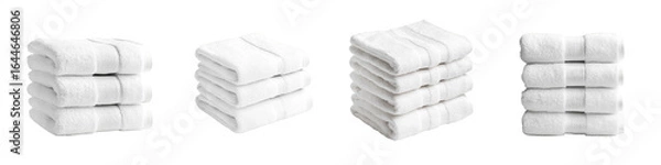 Fototapeta Set of folded white towels isolated on transparent background