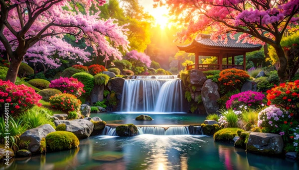 Obraz Blossoming garden waterfall