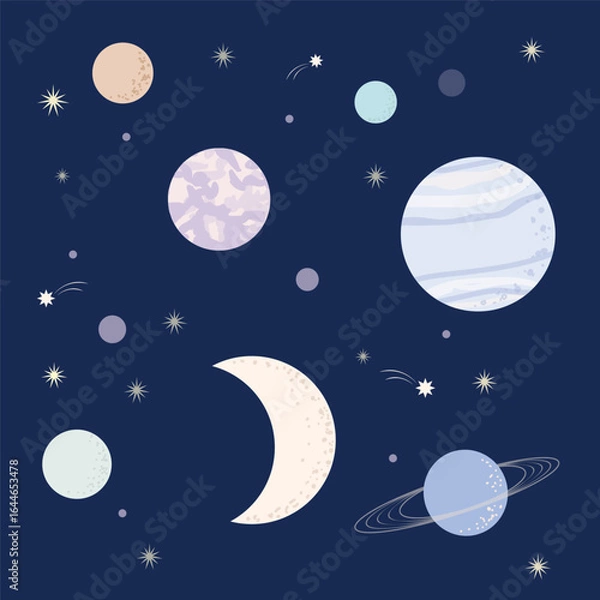 Obraz Seamless vector pattern of planets, constellations, stars