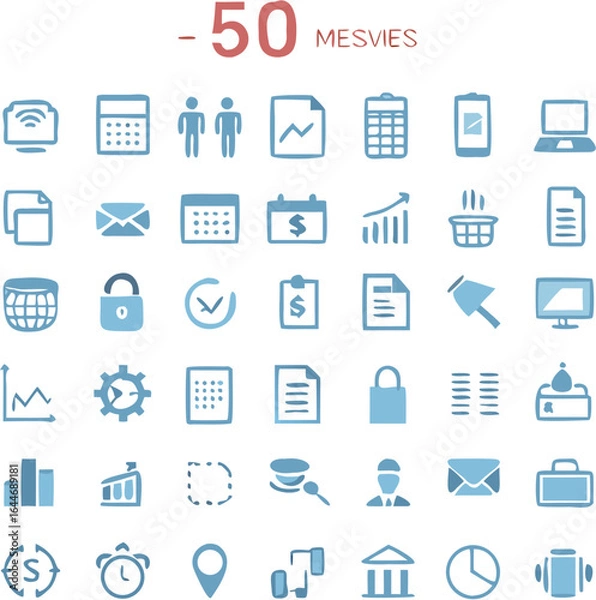 Obraz Clean flat business and office icon set vector, 50 minimal modern symbols for corporate, finance, communication, and productivity, editable EPS