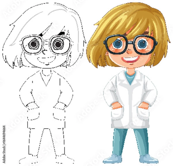 Fototapeta Young Scientist in Lab Coat Illustration