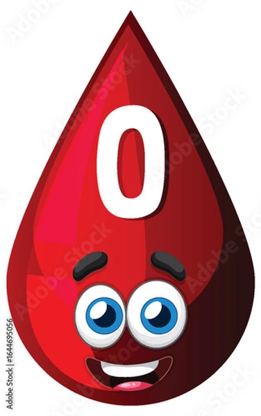 Fototapeta Cartoon Blood Drop Character With Type O Label