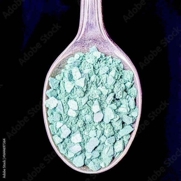 Fototapeta closeup of dried spirulina powder in a spoon with vivid green color macro algaebased superfood photography clean background
