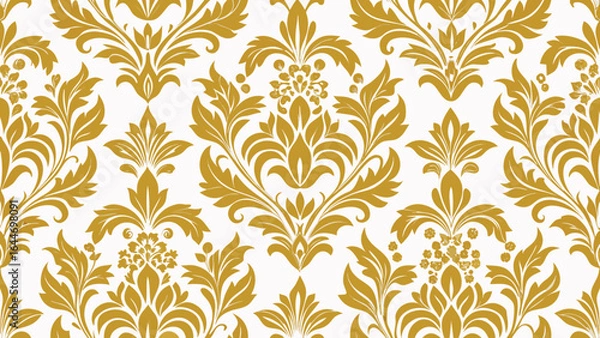 Fototapeta Golden damask floral pattern on white background seamless texture vector