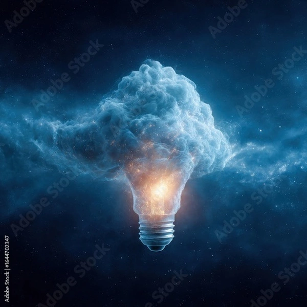 Fototapeta cosmic cloud shaped like a lightbulb glowing in space