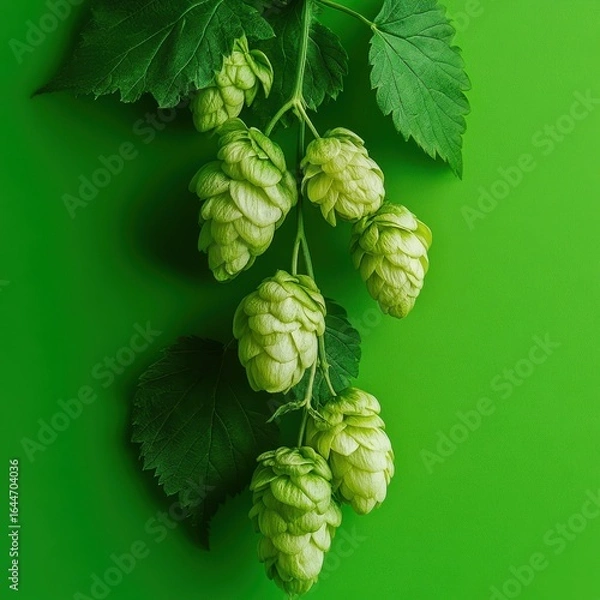 Fototapeta Craft beer festival hops on green to amber gradient background