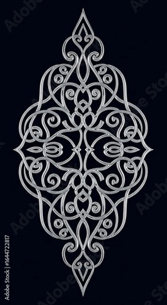 Fototapeta Elegant silver filigree ornament on a dark background providing a decorative accent offering a