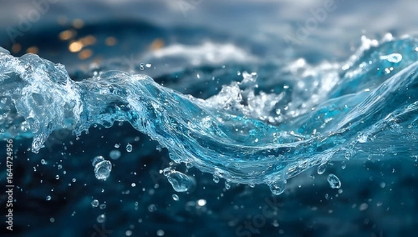 Fototapeta A stunning close-up of ocean waves crashing dynamically, capturing the beauty and essence of water movement with droplets sparkling under natural light.