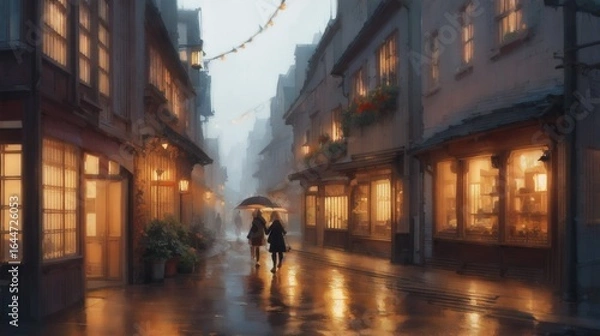 Obraz 雨の日のヨーロッパの通り