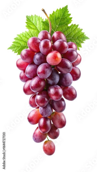 Fototapeta Red Grape with Leaves Isolated on White Background