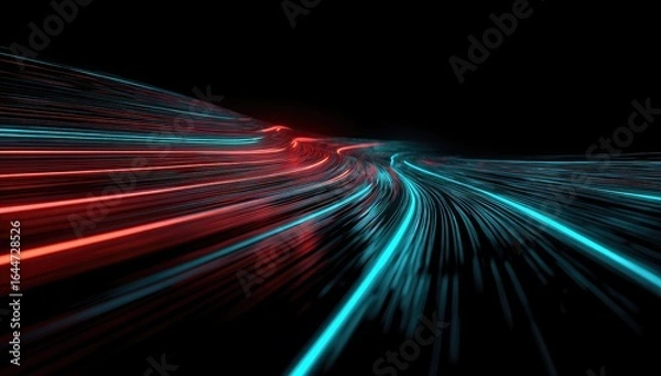 Fototapeta Abstract speed lines, red and teal, swirling paths