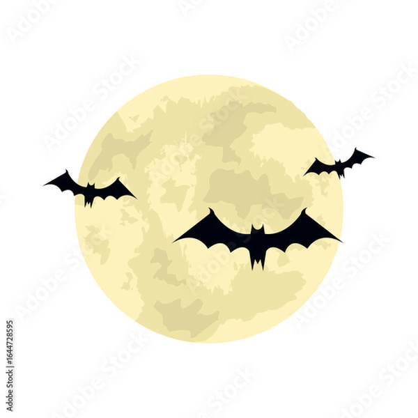 Obraz halloween moon with bats  silhouette isolated on transparent background