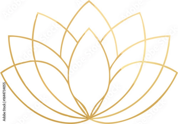 Obraz Elegant minimal lotus flower outline vector in gold thin lines, symmetrical design, transparent background, perfect for spa, wellness, yoga, and luxury branding