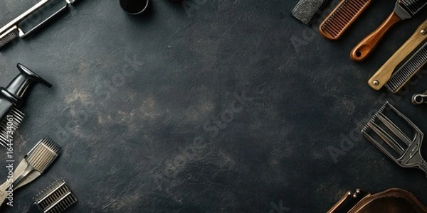 Obraz Barber Shop Tools Flatlay: Combs, Brushes & Accessories