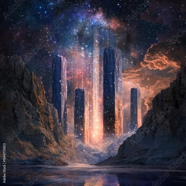 Obraz Celestial Cascade IX A magnificent cascade of starlight pouring over surreal floating monoliths grand and radiant