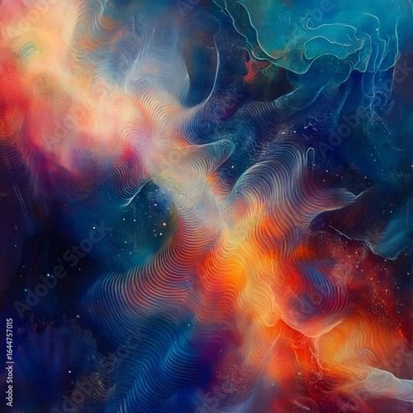 Fototapeta Celestial Resonance III Harmonious waves of cosmic energy pulsing in a surreal pattern rhythmic and profound