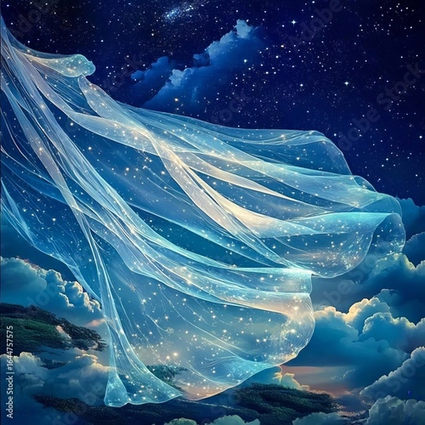 Fototapeta Celestial Veil A translucent veil of starlight draped over a surreal dreamscape delicate and inspiring