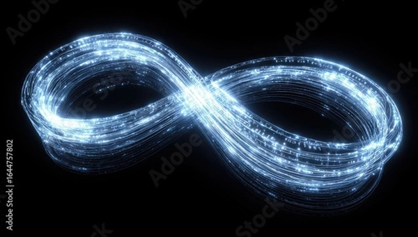 Obraz Glowing infinity symbol, light trails on black background