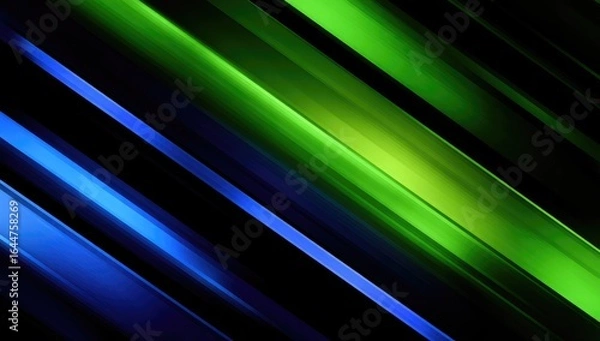 Obraz Abstract diagonal lines of vibrant green and blue light on a dark background