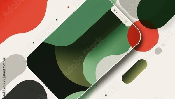 Obraz Abstract smartphone graphic design, featuring overlapping, layered, colorful shapes.  