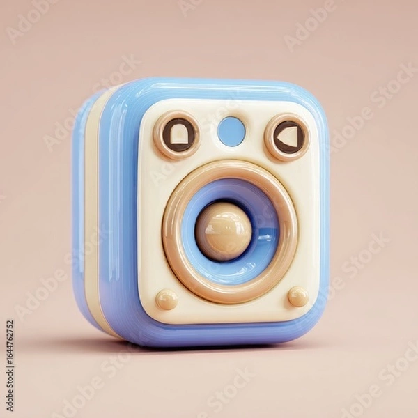 Obraz Square, stylized, 3D rendered speaker icon, light blue and beige