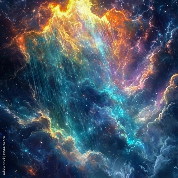Fototapeta Celestial Cascade X A torrential outpour of radiant cosmic energy that floods a surreal realm epic and brilliant