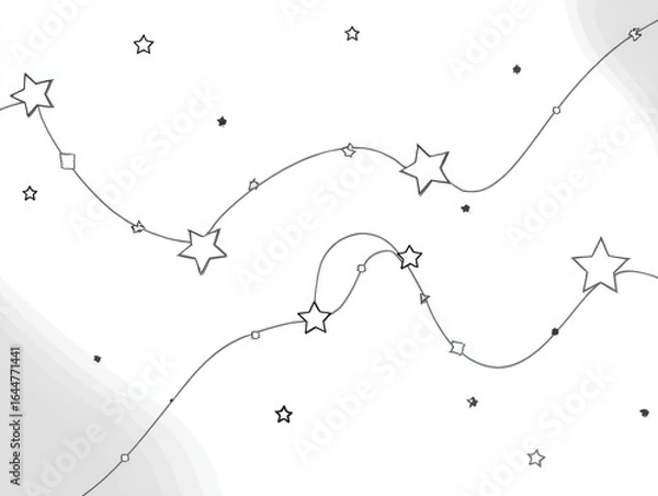Fototapeta Abstract design with stars and wavy lines. Light gray and white background. Simple, minimalist, and delicate