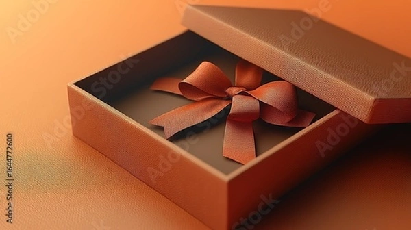 Obraz Gift Packaging Promotion Visual: Top View Open Gift Box with Red Ribbon in Left White Space, Solid Background High Resolution Red White Color, Digital Marketing