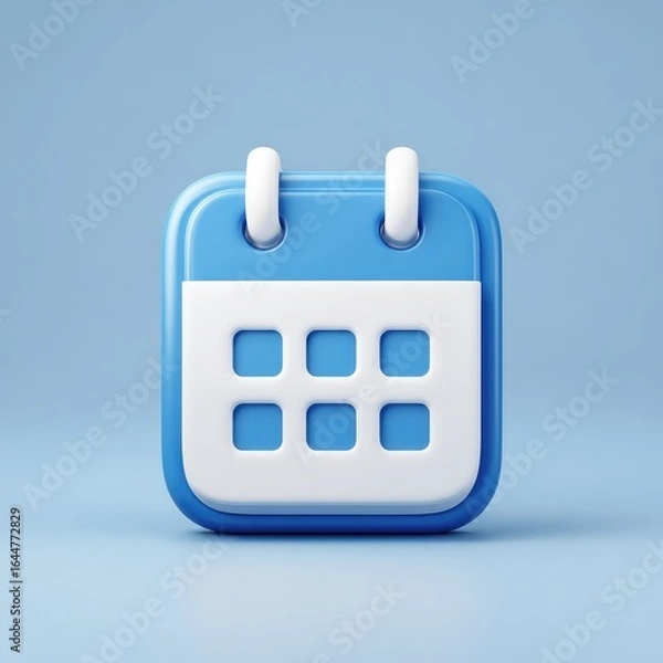 Fototapeta 3D rendered, light-blue calendar icon.  Simple, square, with white grid