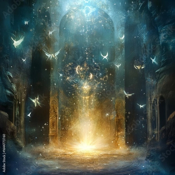Obraz Dreamscape Oracle A mystical oracle surrounded by floating symbols and radiant light enigmatic and visionary