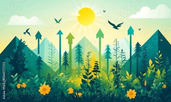 Fototapeta Sustainable business development showcasing upward arrows symbolizing the growth and positive impact of environmental, social, and governance (ESG) practices, reinforcing, Generative AI