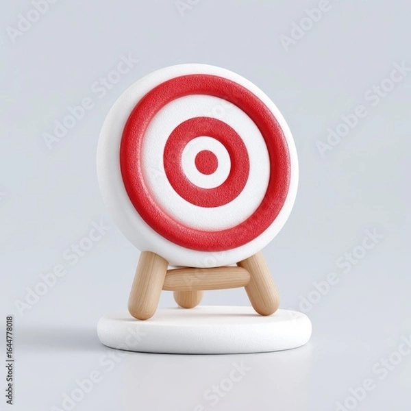 Fototapeta 3D target icon, red and white, on a small stand
